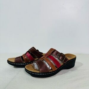 Clarks Women's Brown Soft Step Strappy Wedge Leather Comfort Sandals Size 10w